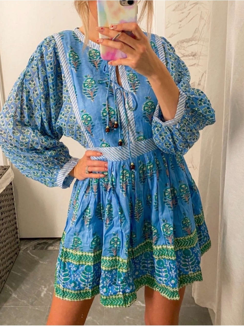 Oliphant Blue & Green Floral Mini Dress Small - Picture 7 of 7